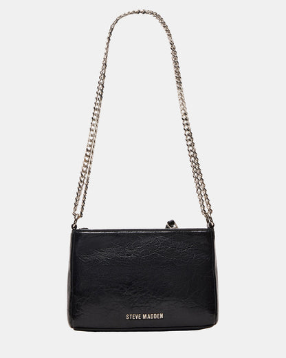 SKY Bag Black/Silver Moto Rhinestone Embellished Stud Crossbody Handbag | Steve Madden