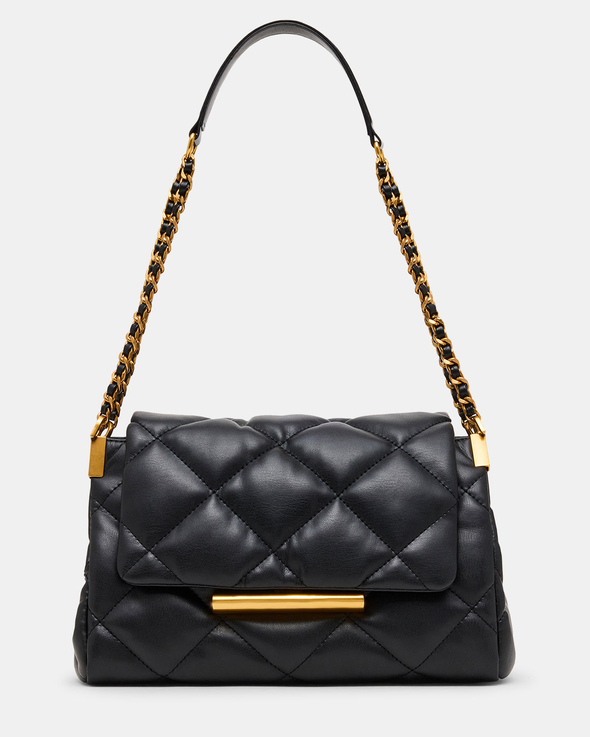 COLETTE Bag Black/Gold Quilted Chain Shoulder Handbag | Steve Madden