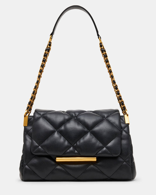 COLETTE Bag Black/Gold Quilted Chain Shoulder Handbag | Steve Madden