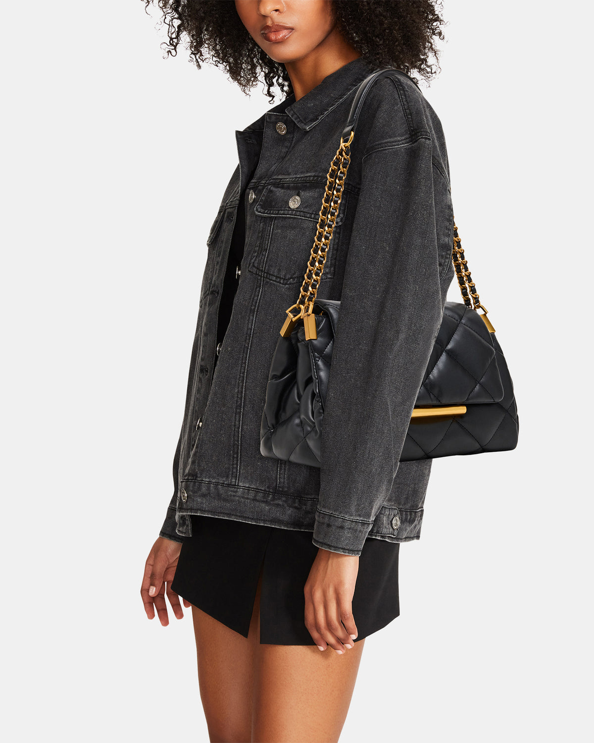COLETTE Bag Black/Gold Quilted Chain Shoulder Handbag | Steve Madden