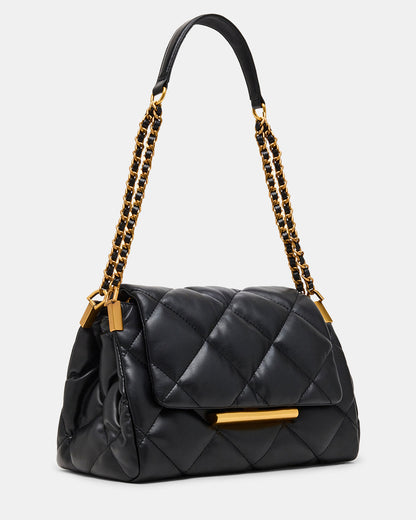 COLETTE Bag Black/Gold Quilted Chain Shoulder Handbag | Steve Madden
