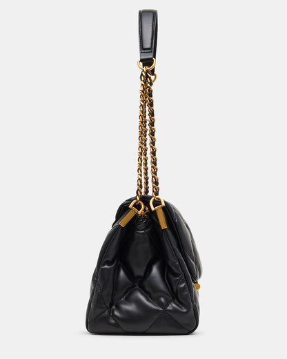 COLETTE Bag Black/Gold Quilted Chain Shoulder Handbag | Steve Madden