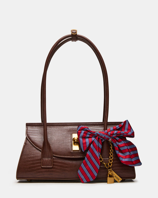 MILAN Bag Chocolate Elongated Menswear-Inspired Shoulder Strap Handbag | Steve Madden