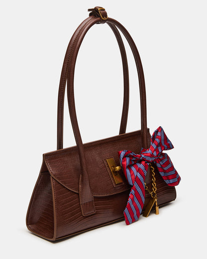 MILAN Bag Chocolate Elongated Menswear-Inspired Shoulder Strap Handbag | Steve Madden