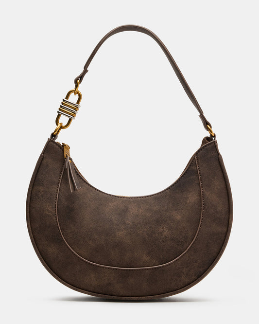 LOHAN Bag Brown Structured Hobo Shoulder Handbag | Steve Madden