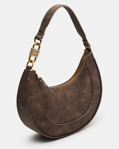 LOHAN Bag Brown Structured Hobo Shoulder Handbag | Steve Madden