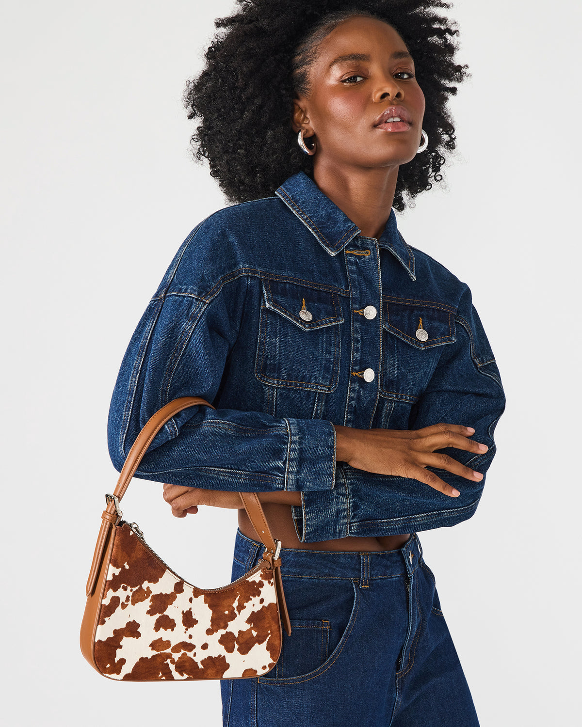 SMITH Bag Brown Cow Print Asymmetric Shoulder Handbag | Steve Madden