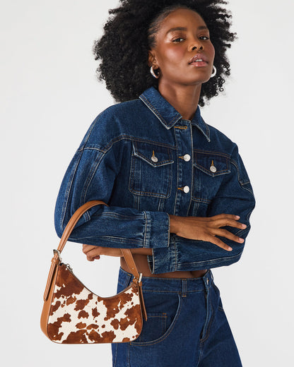 SMITH Bag Brown Cow Print Asymmetric Shoulder Handbag | Steve Madden