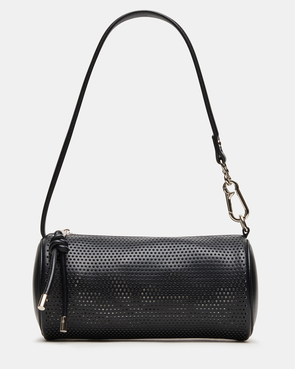 PRIYA Perforated Bag Black Mini Barrel Shoulder Handbag | Steve Madden
