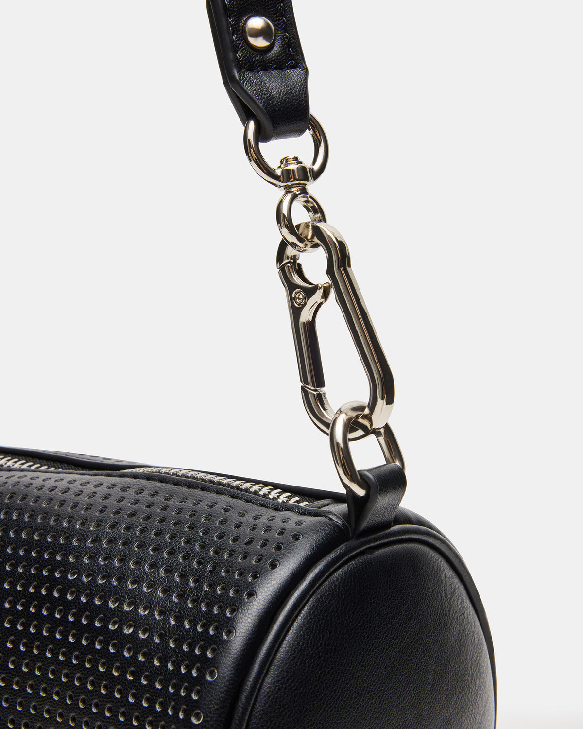 PRIYA Perforated Bag Black Mini Barrel Shoulder Handbag | Steve Madden