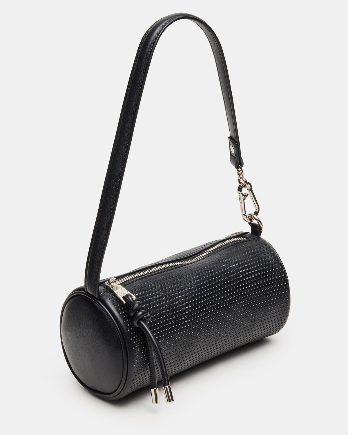 PRIYA Perforated Bag Black Mini Barrel Shoulder Handbag | Steve Madden