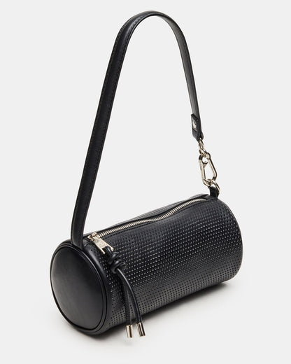 PRIYA Perforated Bag Black Mini Barrel Shoulder Handbag | Steve Madden