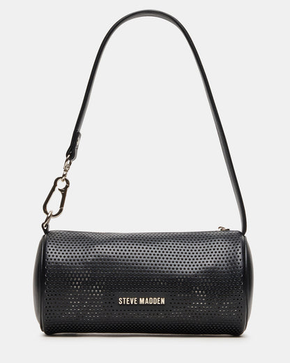 PRIYA Perforated Bag Black Mini Barrel Shoulder Handbag | Steve Madden