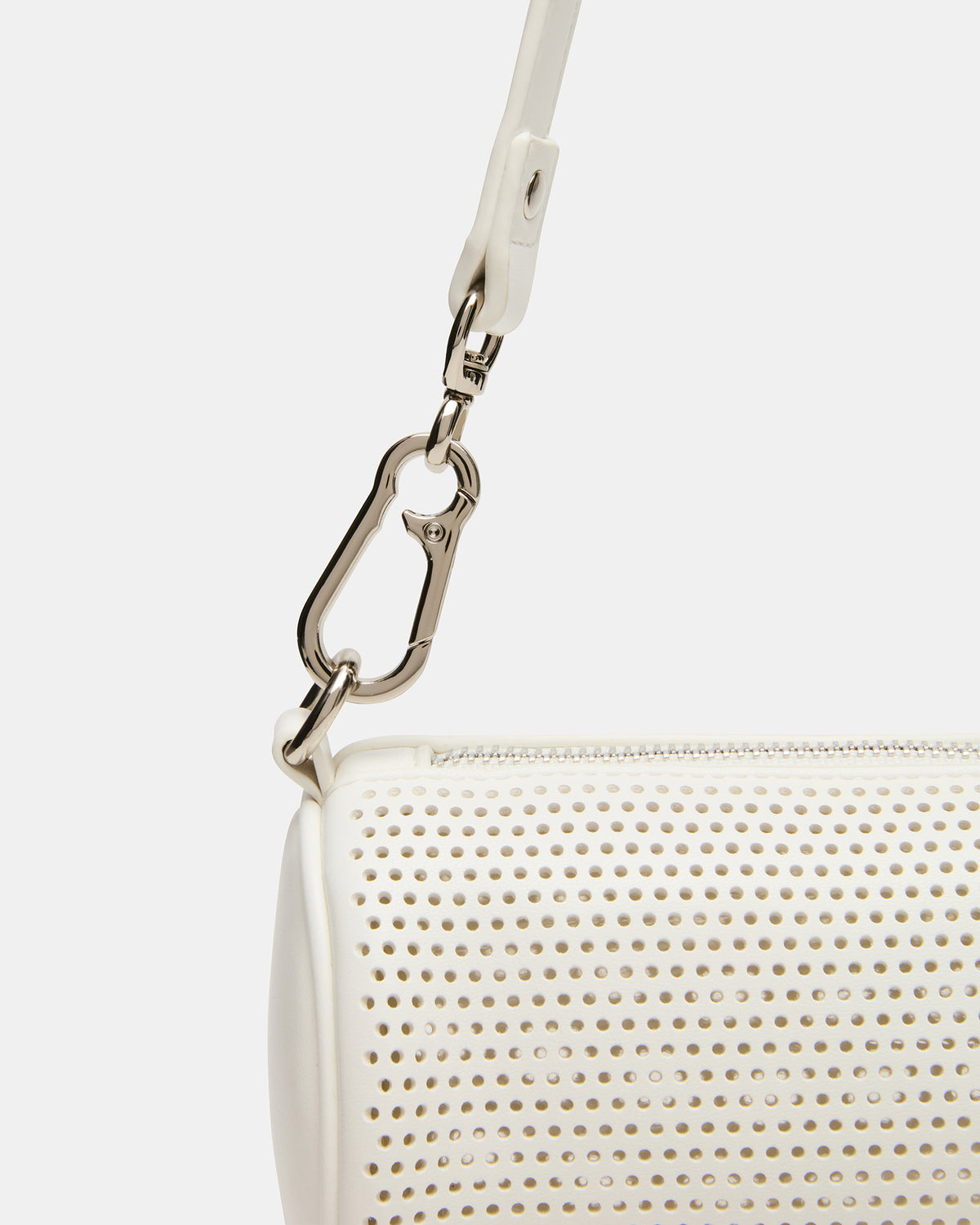 PRIYA Perforated Bag White Mini Barrel Shoulder Handbag | Steve Madden