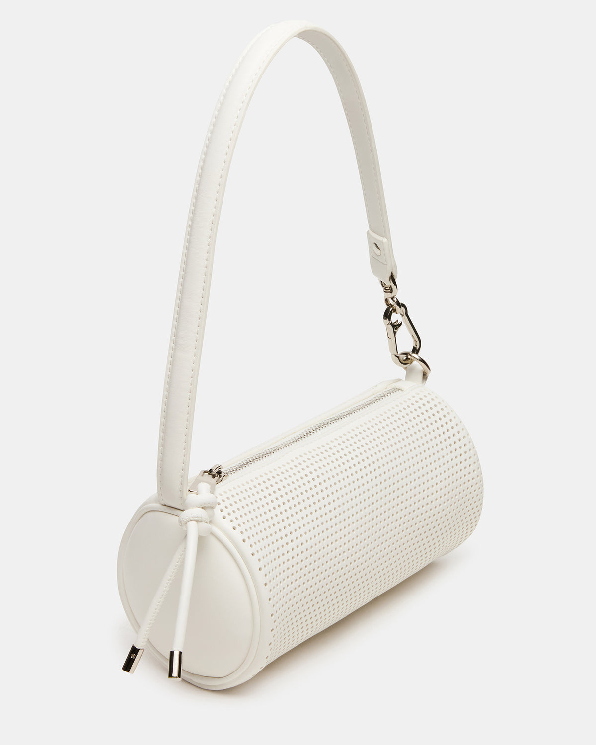 PRIYA Perforated Bag White Mini Barrel Shoulder Handbag | Steve Madden