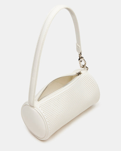 PRIYA Perforated Bag White Mini Barrel Shoulder Handbag | Steve Madden