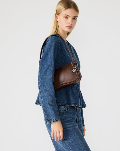 ANGEL Bag Brown Distressed Top-Zipper Structured Shoulder Strap Handbag | Steve Madden