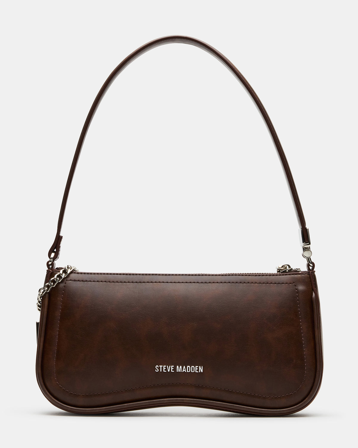 ANGEL Bag Brown Distressed Top-Zipper Structured Shoulder Strap Handbag | Steve Madden