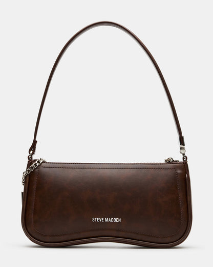 ANGEL Bag Brown Distressed Top-Zipper Structured Shoulder Strap Handbag | Steve Madden