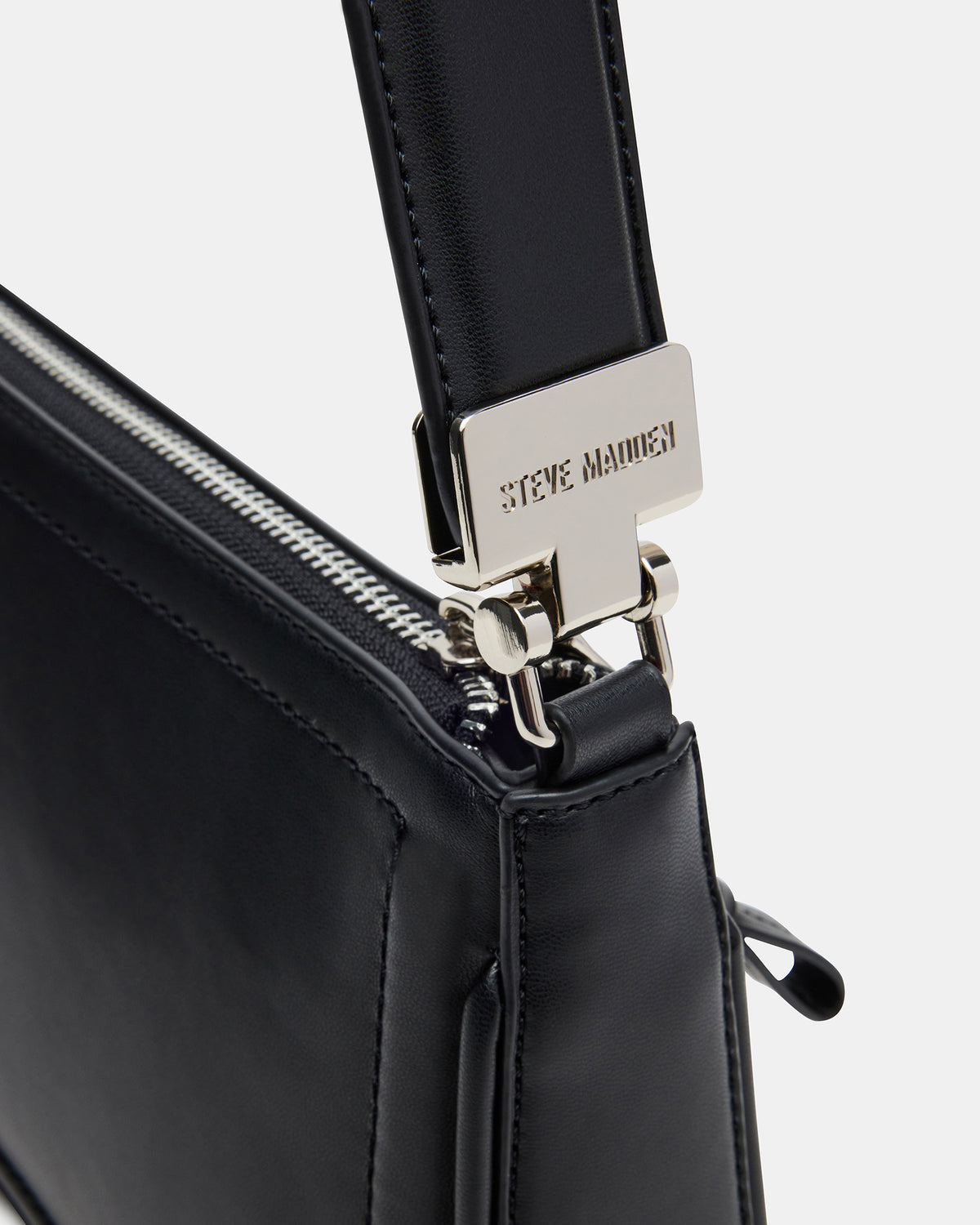 ANGEL Bag Black Top-Zipper Structured Shoulder Strap Handbag | Steve Madden