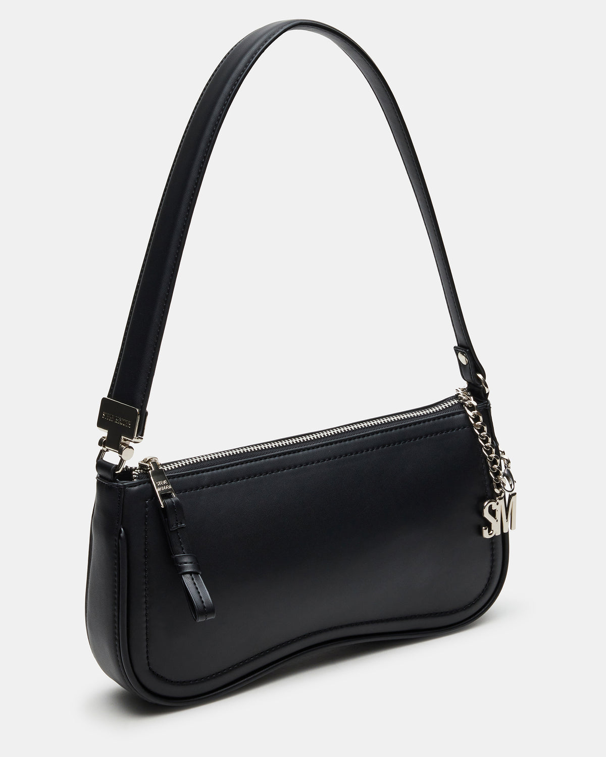 ANGEL Bag Black Top-Zipper Structured Shoulder Strap Handbag | Steve Madden