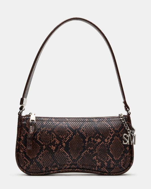 ANGEL Bag Brown Snake Top-Zipper Structured Shoulder Strap Handbag | Steve Madden