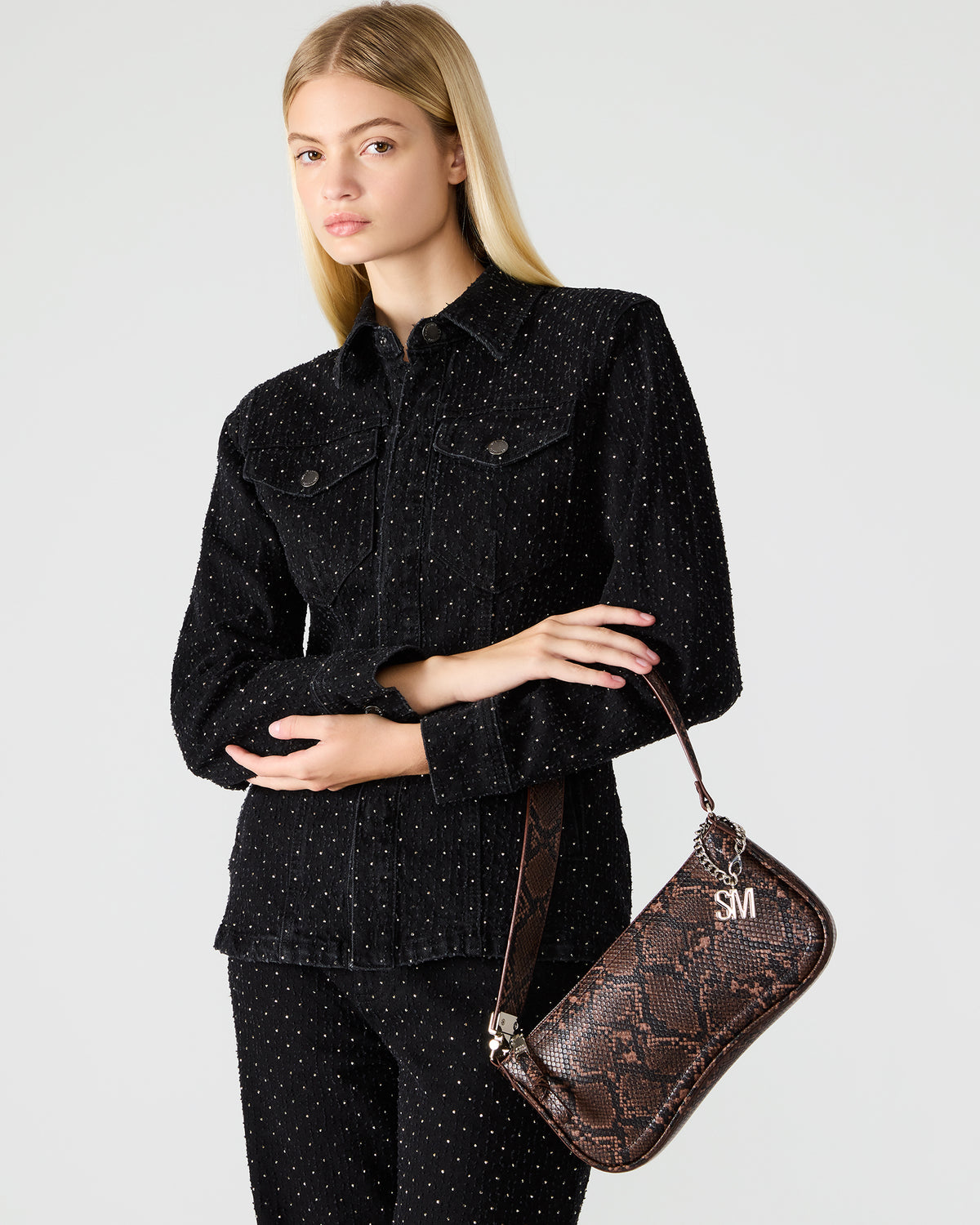 ANGEL Bag Brown Snake Top-Zipper Structured Shoulder Strap Handbag | Steve Madden