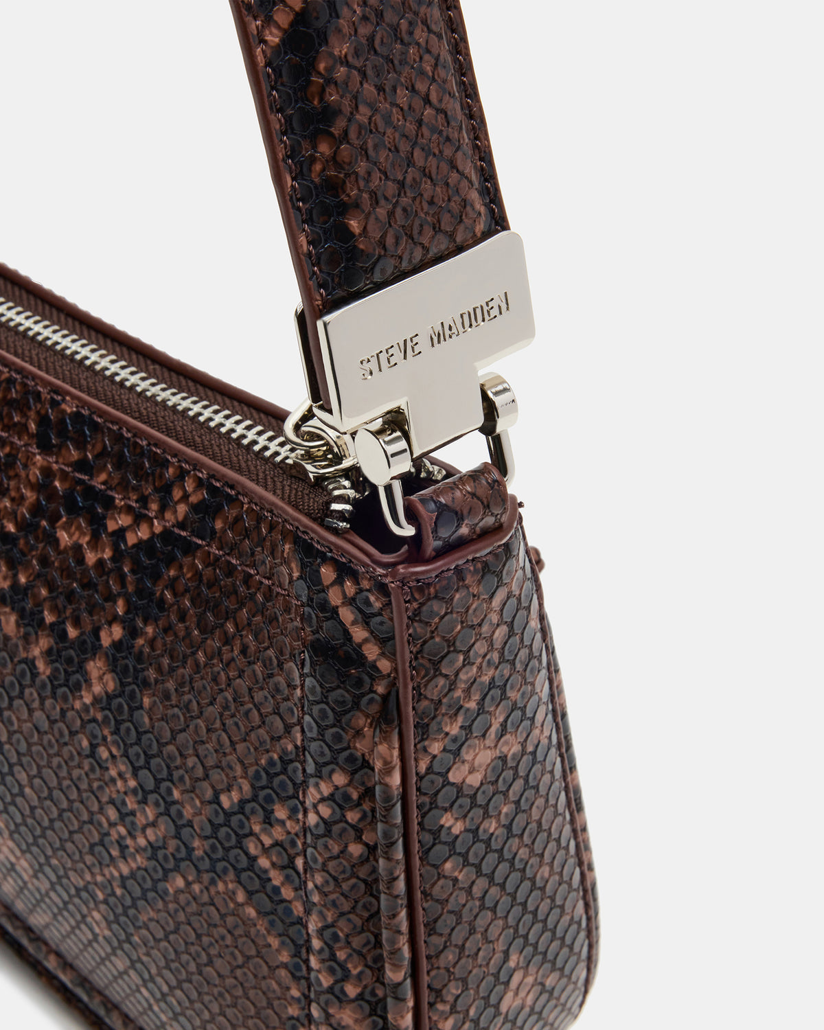 ANGEL Bag Brown Snake Top-Zipper Structured Shoulder Strap Handbag | Steve Madden