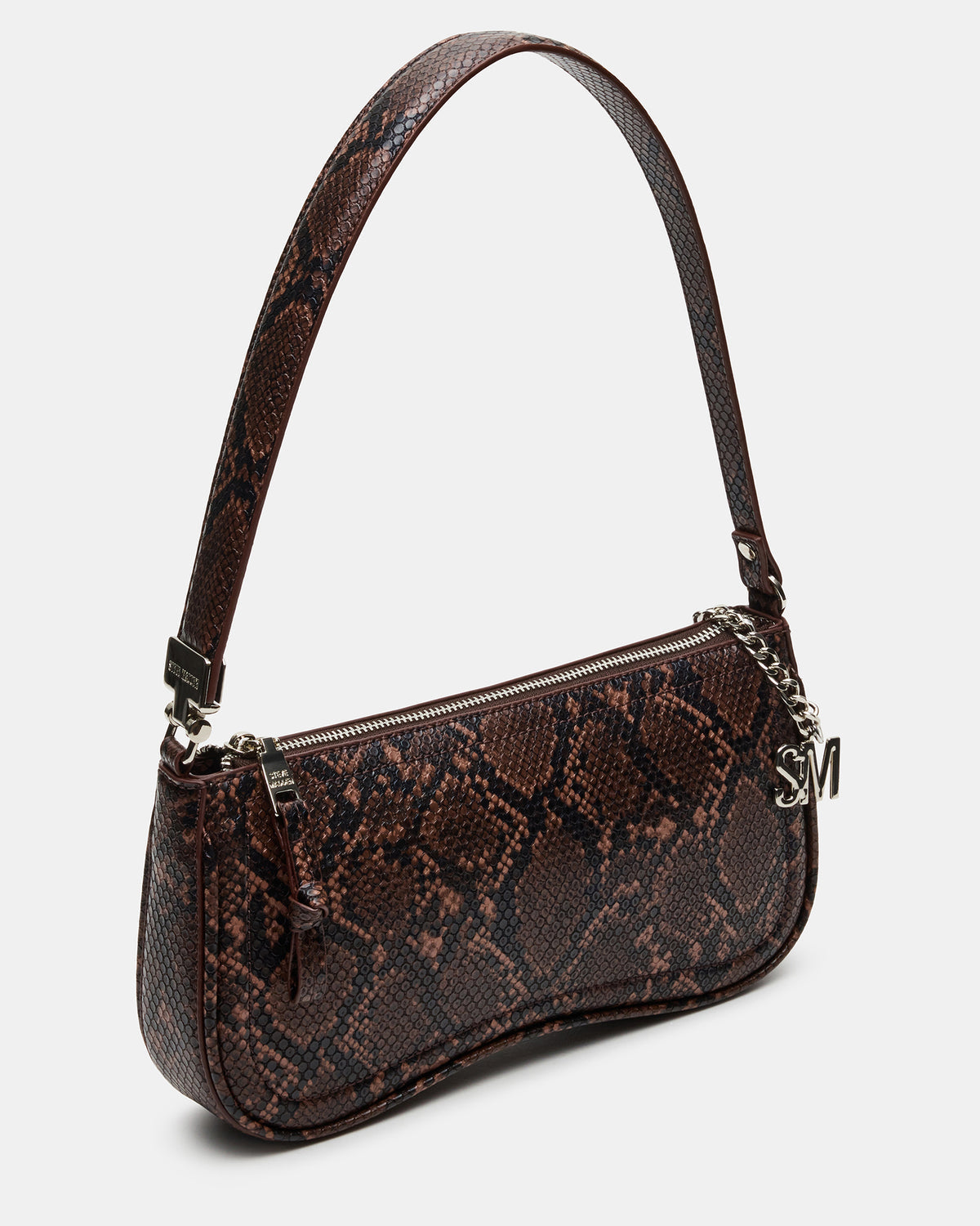 ANGEL Bag Brown Snake Top-Zipper Structured Shoulder Strap Handbag | Steve Madden