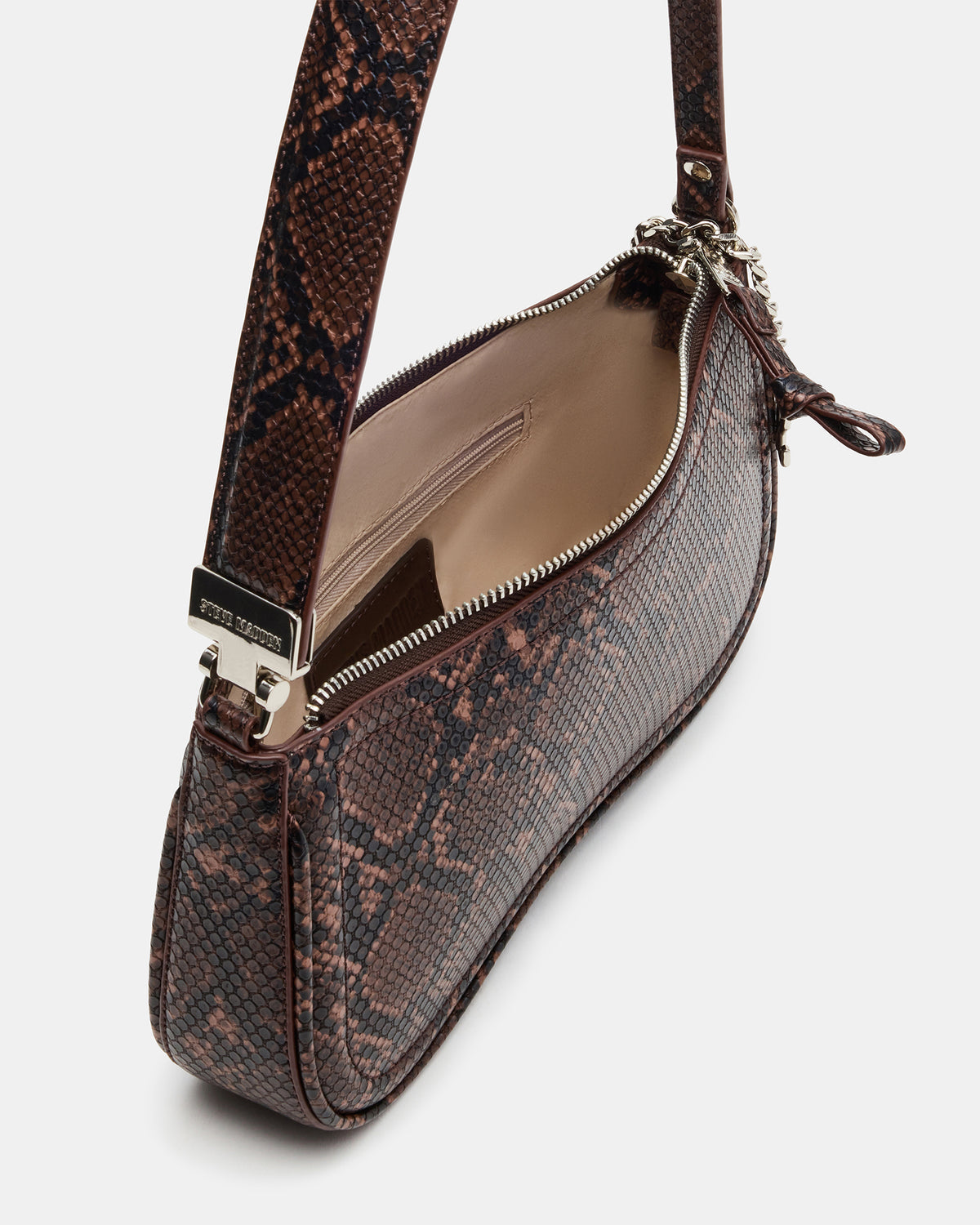 ANGEL Bag Brown Snake Top-Zipper Structured Shoulder Strap Handbag | Steve Madden
