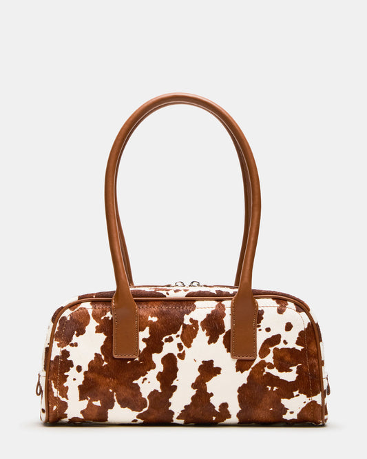 ANISE Bag Brown Cow Print Elongated Shoulder Strap Handbag | Steve Madden