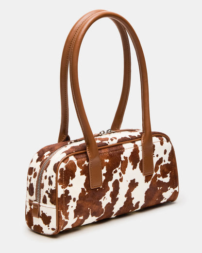 ANISE Bag Brown Cow Print Elongated Shoulder Strap Handbag | Steve Madden