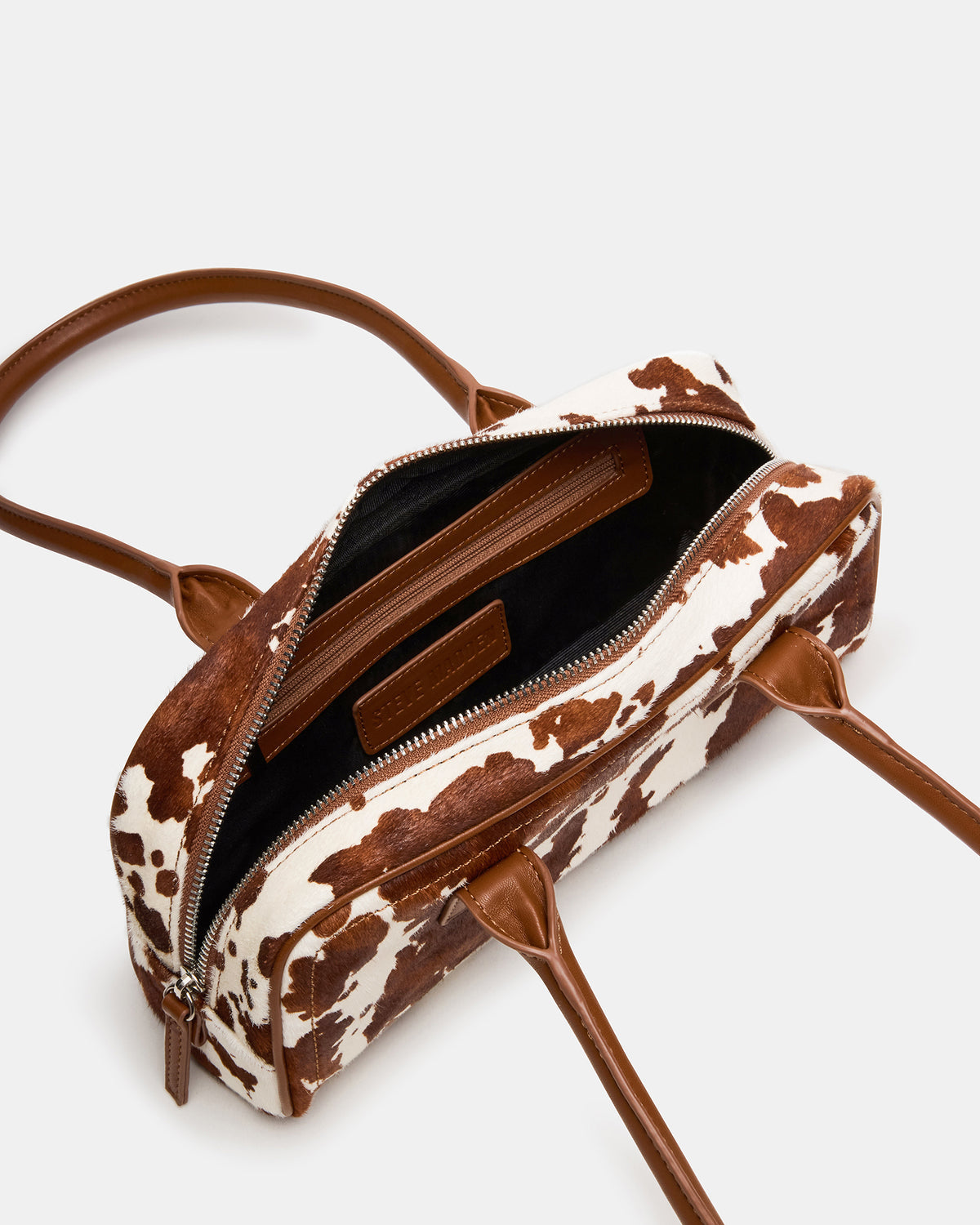 ANISE Bag Brown Cow Print Elongated Shoulder Strap Handbag | Steve Madden
