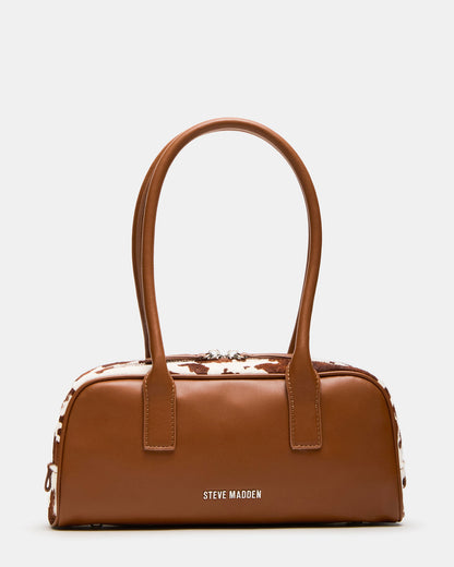 ANISE Bag Brown Cow Print Elongated Shoulder Strap Handbag | Steve Madden