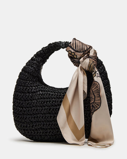DAENRYS Black Women's Crescent Shaped Straw Shoulder Bag | Steve Madden