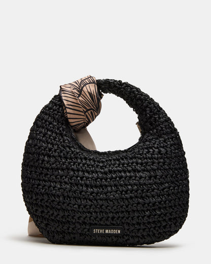 DAENRYS Black Women's Crescent Shaped Straw Shoulder Bag | Steve Madden