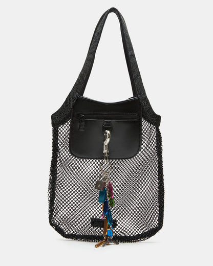 MAKIA Black Women's Crystal Rhinestone Shoulder Strap Net Tote Handbag | Steve Madden