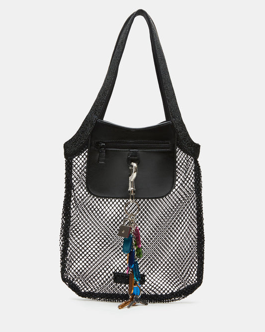 MAKIA Black Women's Crystal Rhinestone Shoulder Strap Net Tote Handbag | Steve Madden