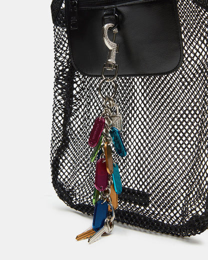 MAKIA Black Women's Crystal Rhinestone Shoulder Strap Net Tote Handbag | Steve Madden