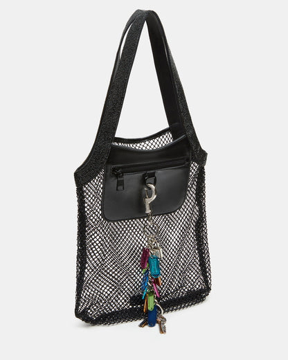 MAKIA Black Women's Crystal Rhinestone Shoulder Strap Net Tote Handbag | Steve Madden