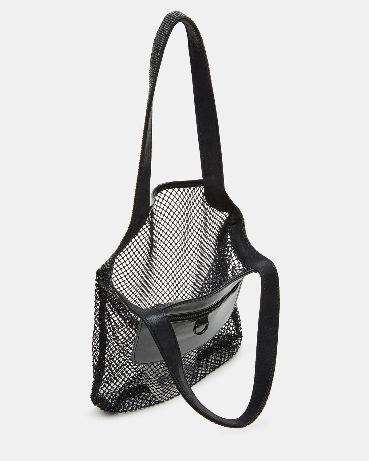 MAKIA Black Women's Crystal Rhinestone Shoulder Strap Net Tote Handbag | Steve Madden