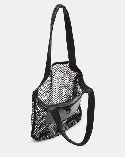 MAKIA Black Women's Crystal Rhinestone Shoulder Strap Net Tote Handbag | Steve Madden