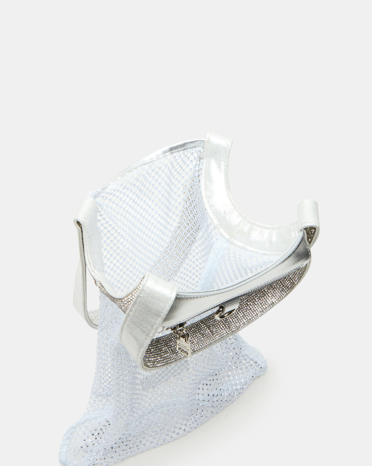 MAKIA White Women's Crystal Rhinestone Shoulder Strap Net Tote Handbag | Steve Madden