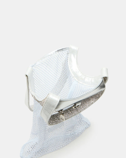 MAKIA White Women's Crystal Rhinestone Shoulder Strap Net Tote Handbag | Steve Madden
