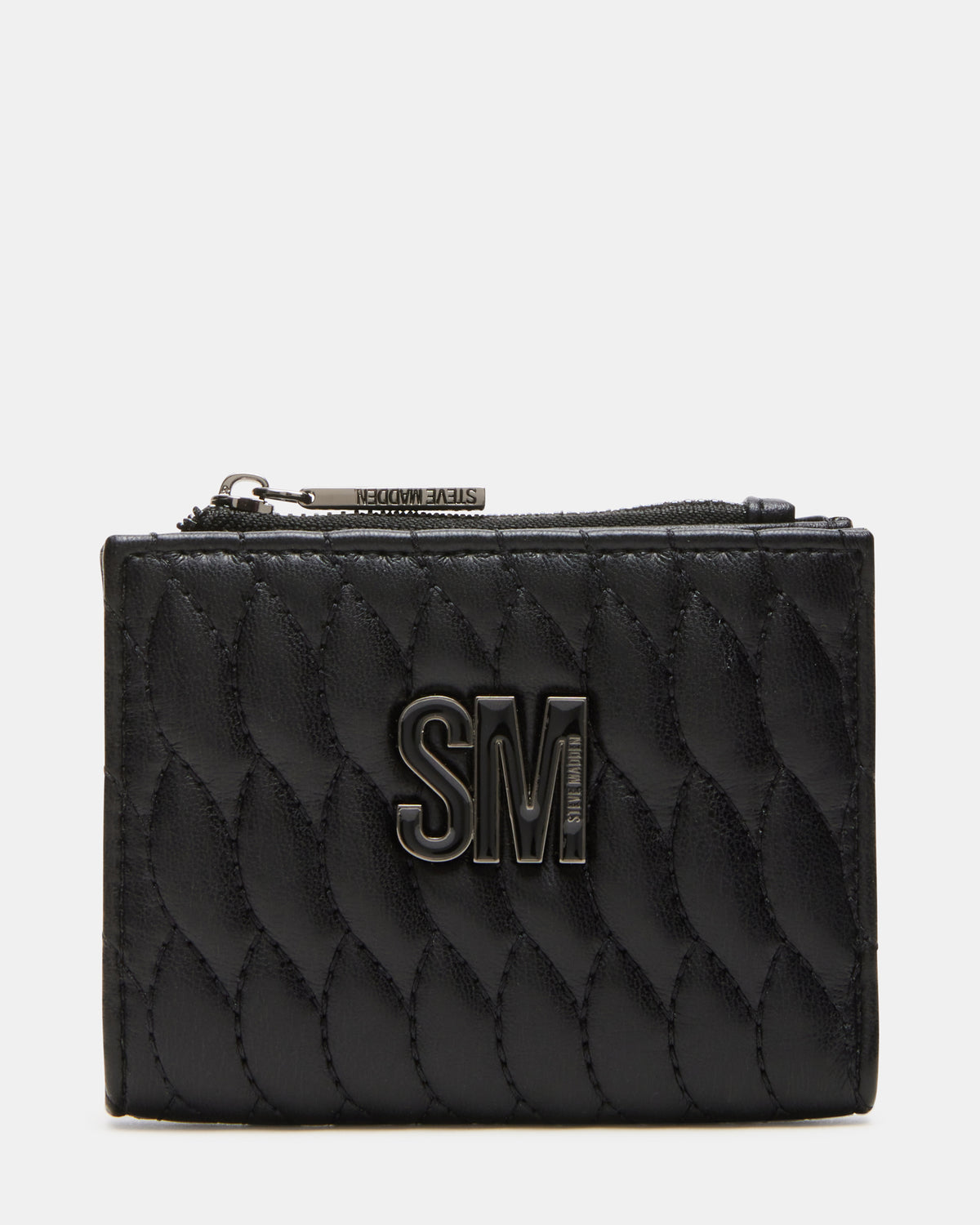 BAZAR Wallet Black Quilted Top-Zipper Button-Snap Mini Wallet | Steve Madden