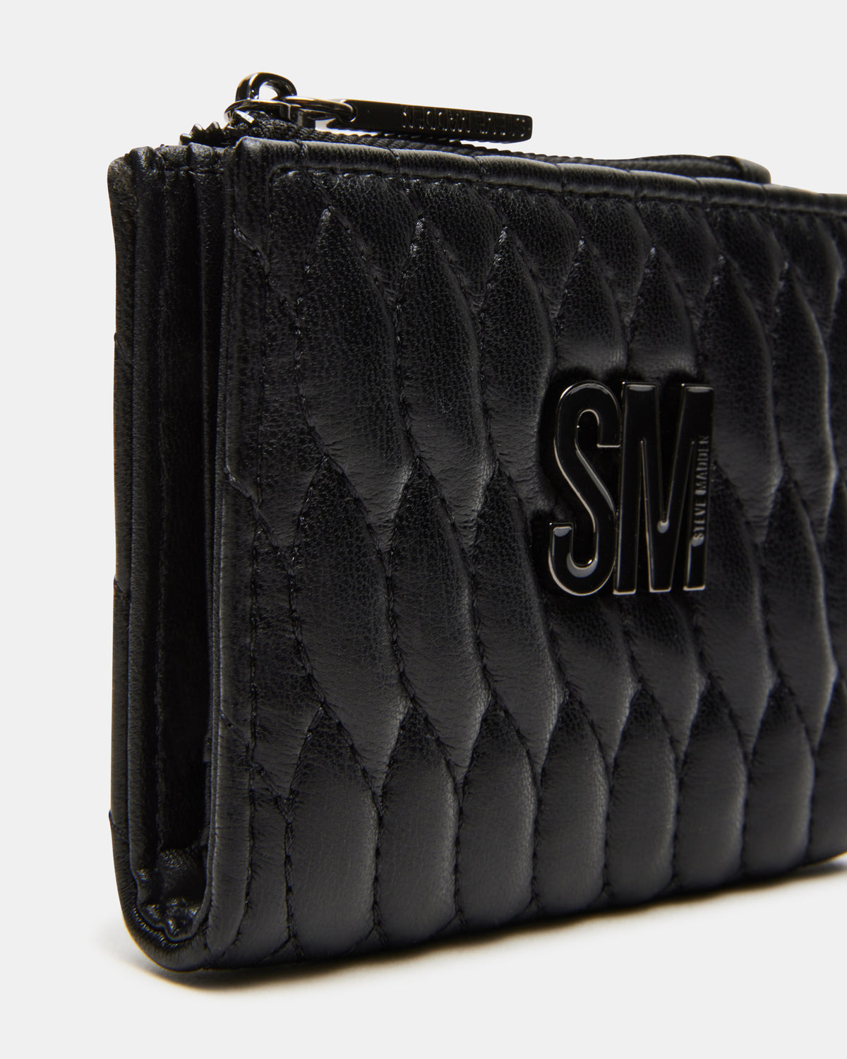 BAZAR Wallet Black Quilted Top-Zipper Button-Snap Mini Wallet | Steve Madden
