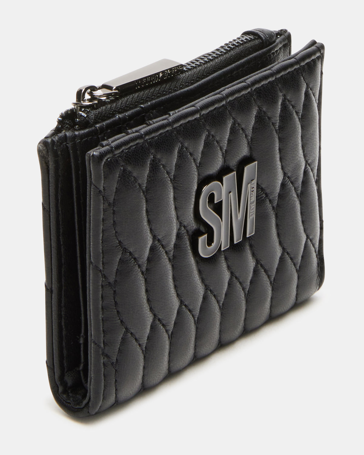 BAZAR Wallet Black Quilted Top-Zipper Button-Snap Mini Wallet | Steve Madden