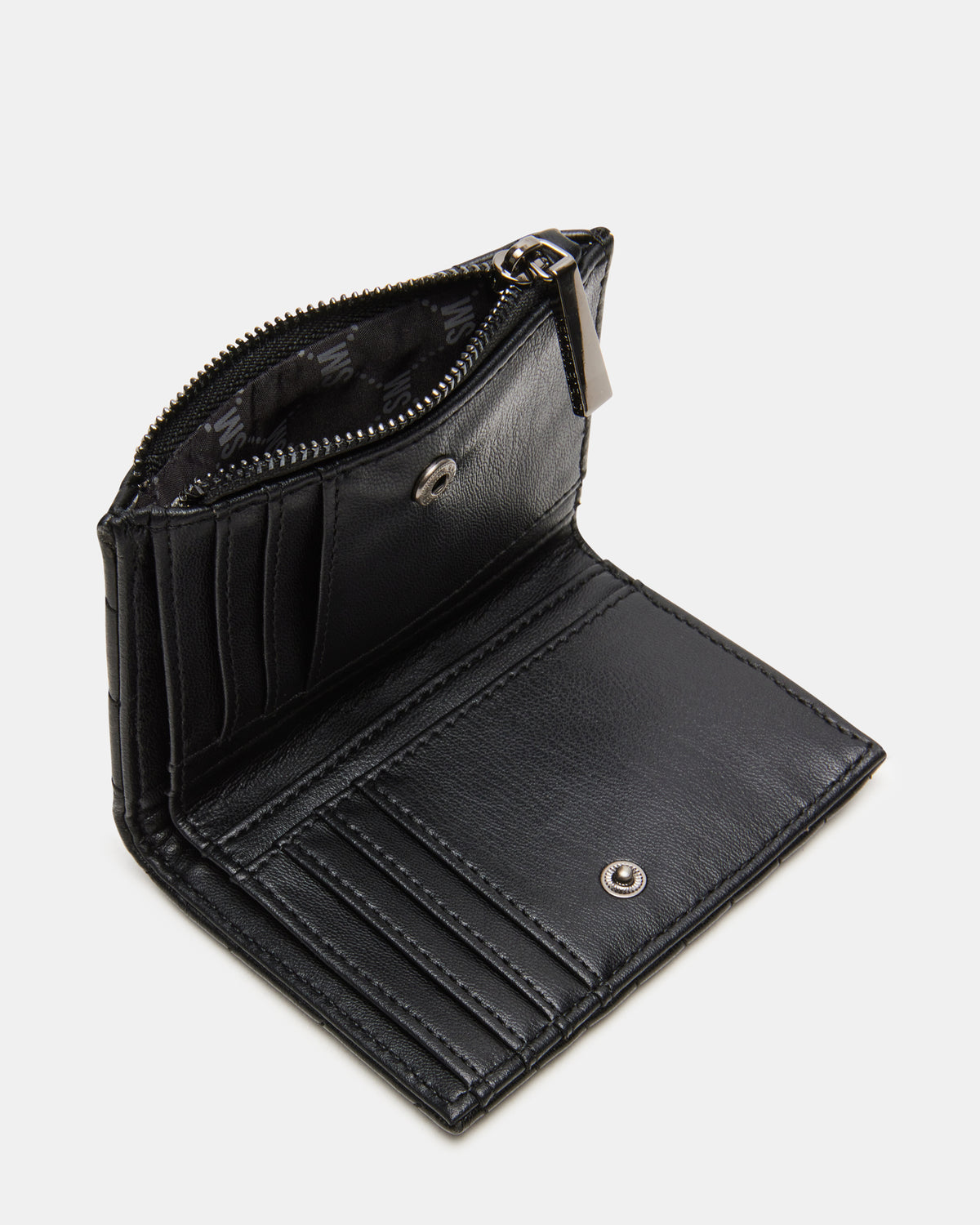 BAZAR Wallet Black Quilted Top-Zipper Button-Snap Mini Wallet | Steve Madden