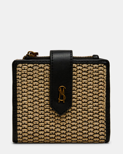 JEM STRAW Black Natural Bifold Wallet | Steve Madden