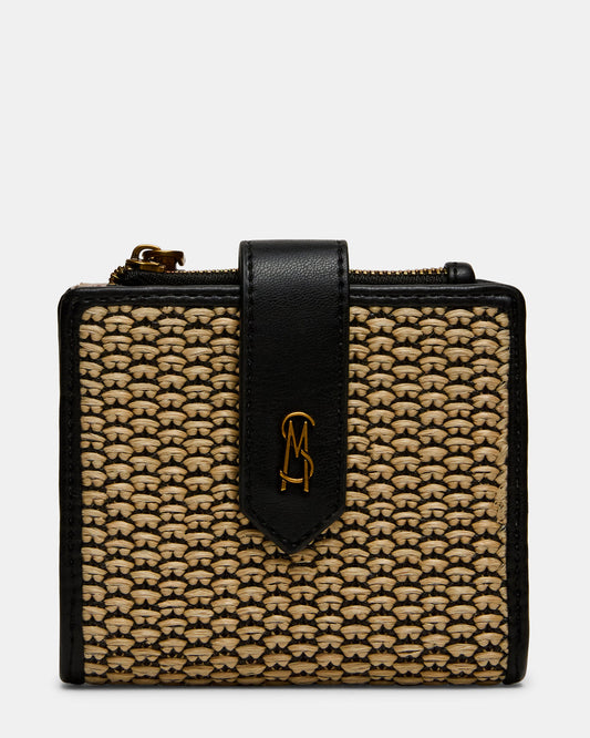 JEM STRAW Black Natural Bifold Wallet | Steve Madden
